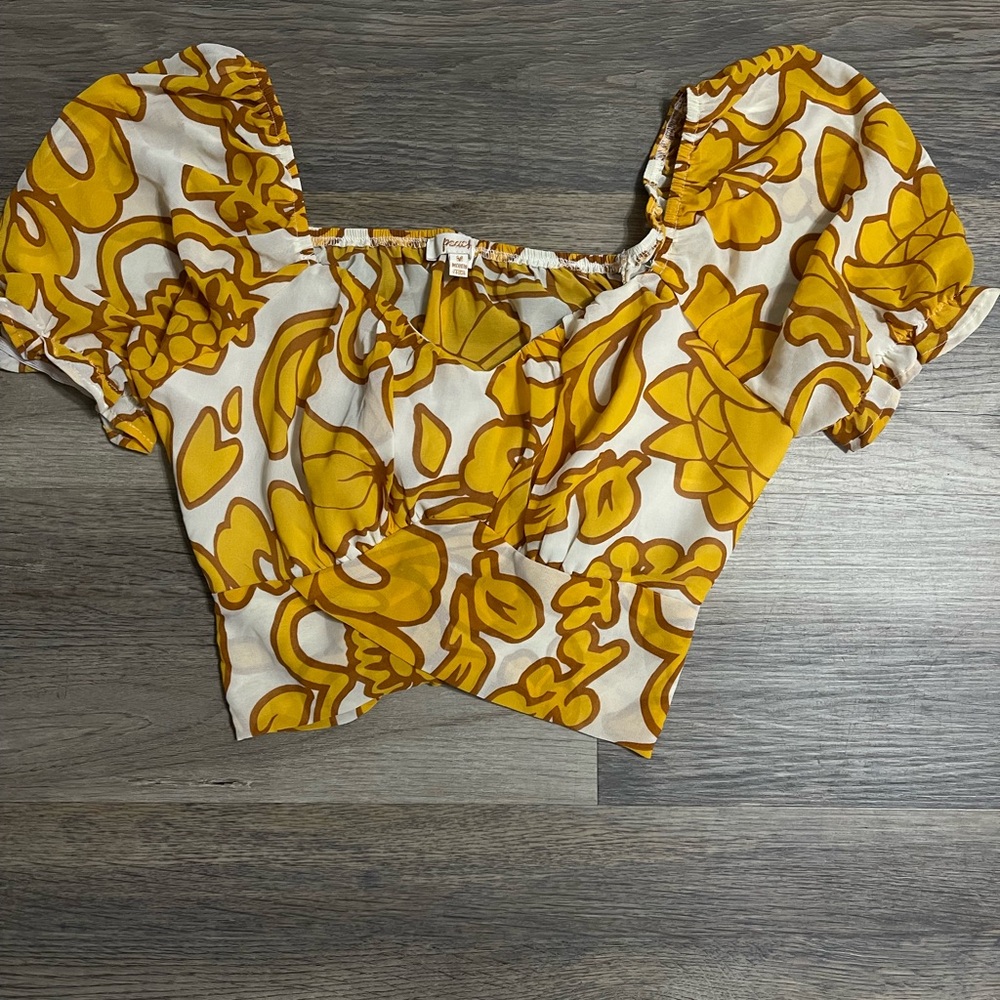 Golden Floral Ruffle Blouse